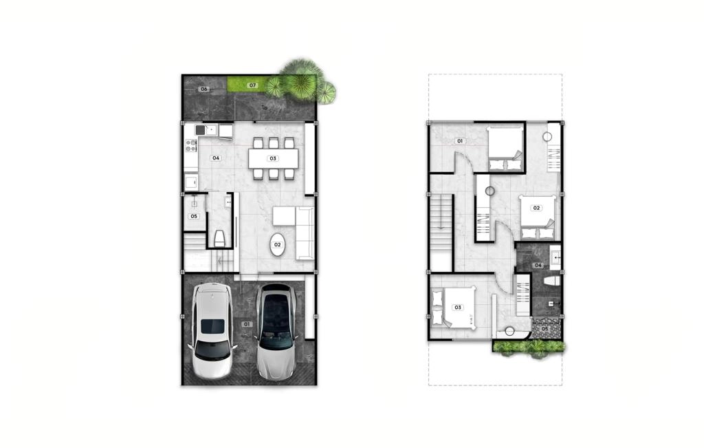 Two-story townhouse with three bedrooms type A