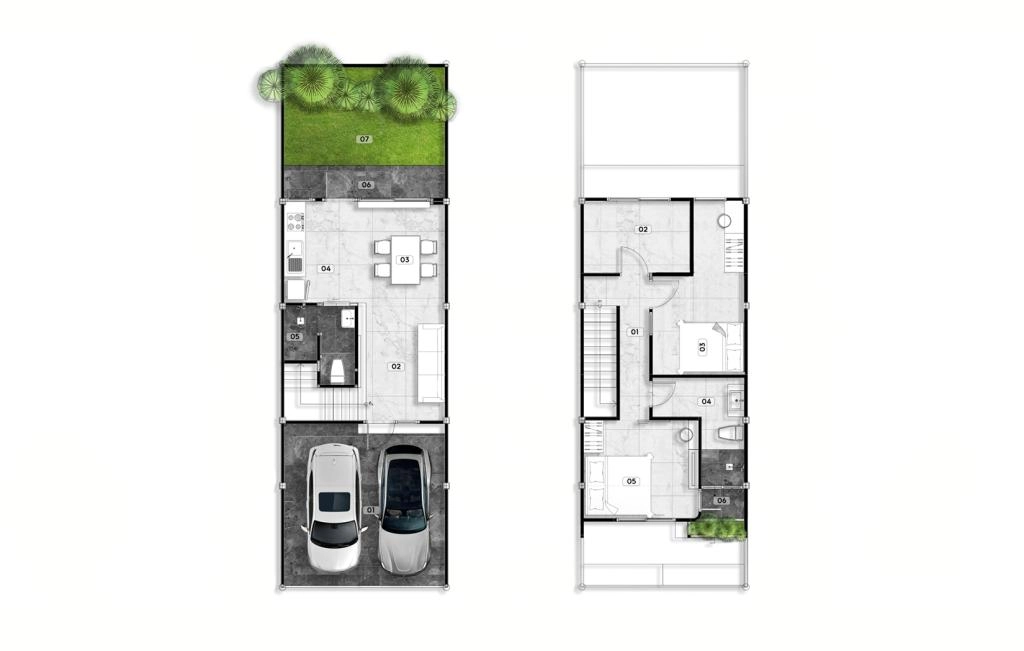 Two-story townhouse with three bedrooms type B
