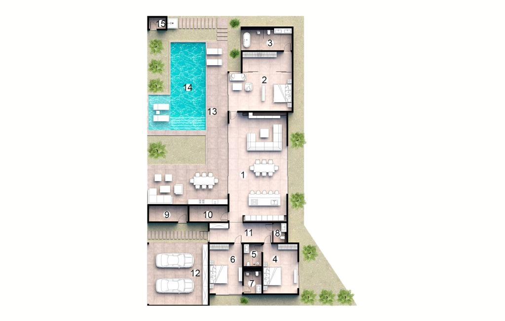 Villa with four or three bedrooms (option) type Villa 14