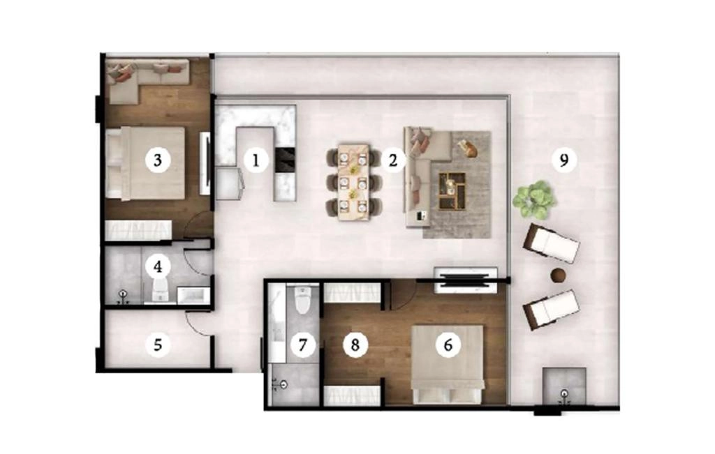 Type C two-bedroom apartments