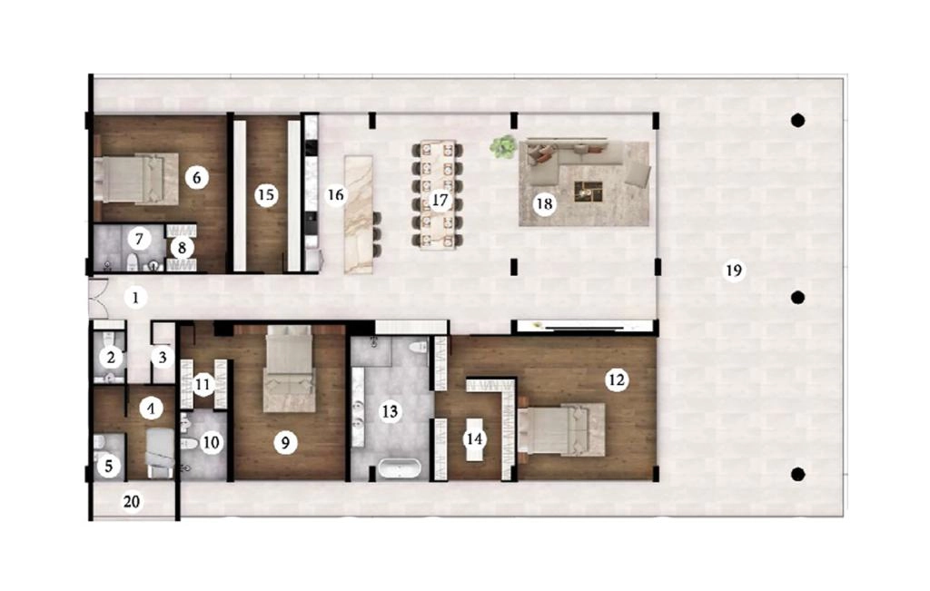 Three-bedroom apartments type E