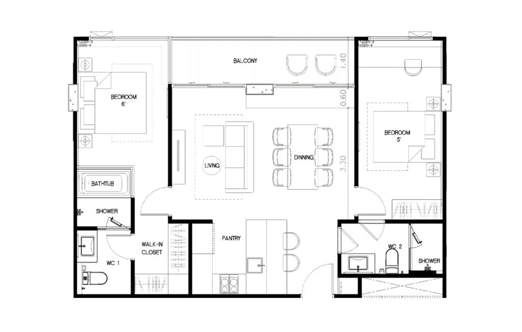 Two-bedroom apartment 80 sq.m.