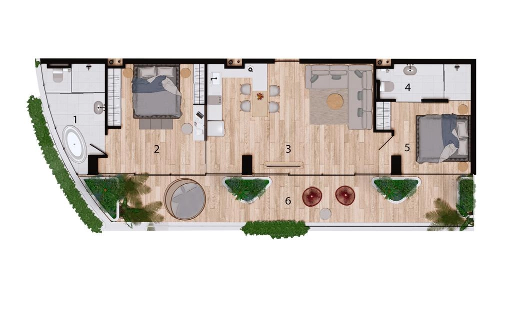 M-type two-bedroom apartments