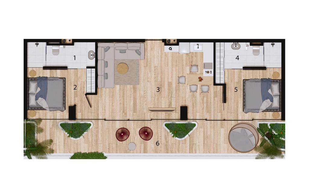 L-type two-bedroom apartment