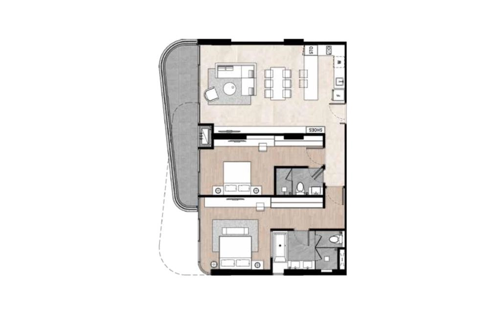 B1 type two-bedroom apartments