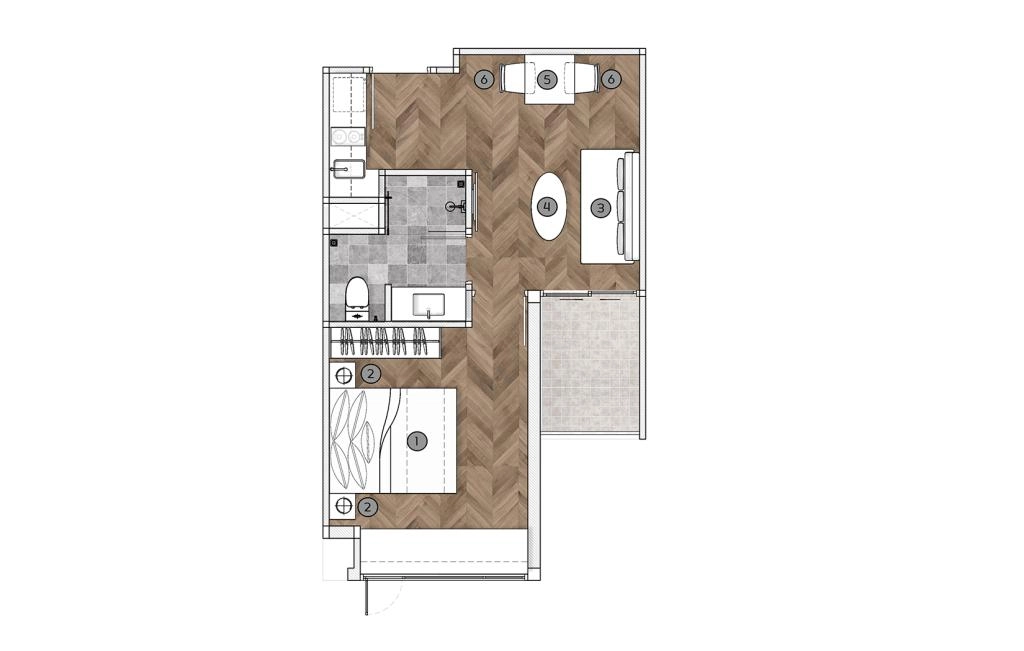 One-bedroom apartments type F