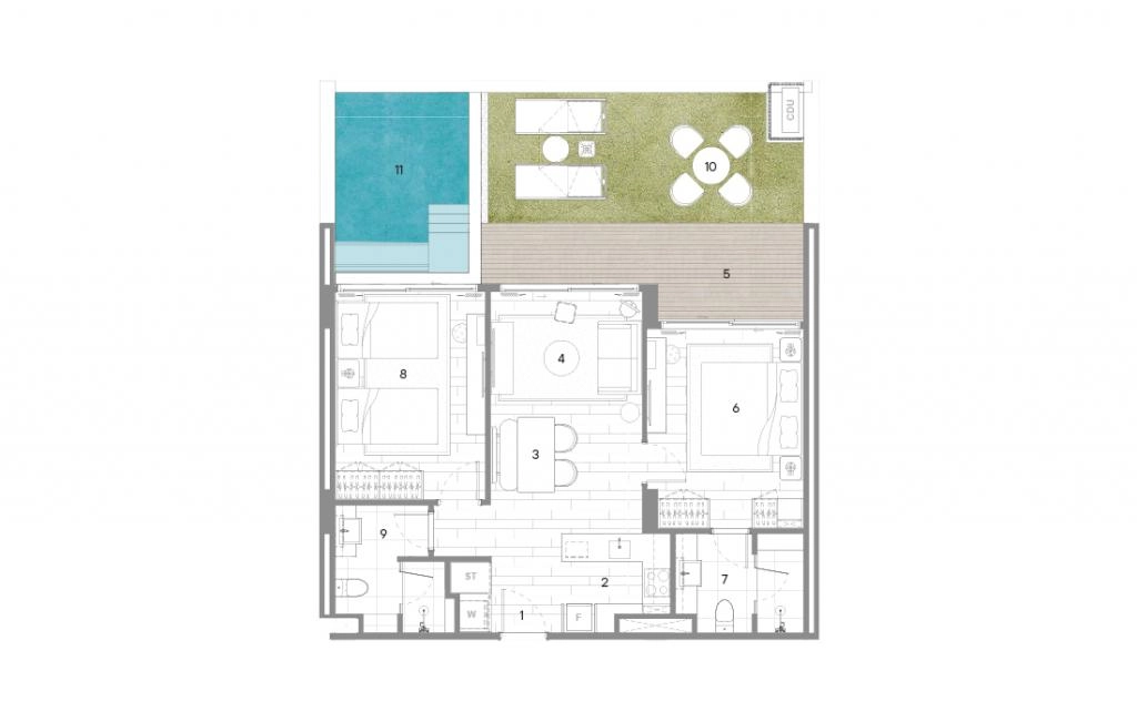 2BR Pool type two-bedroom apartments
