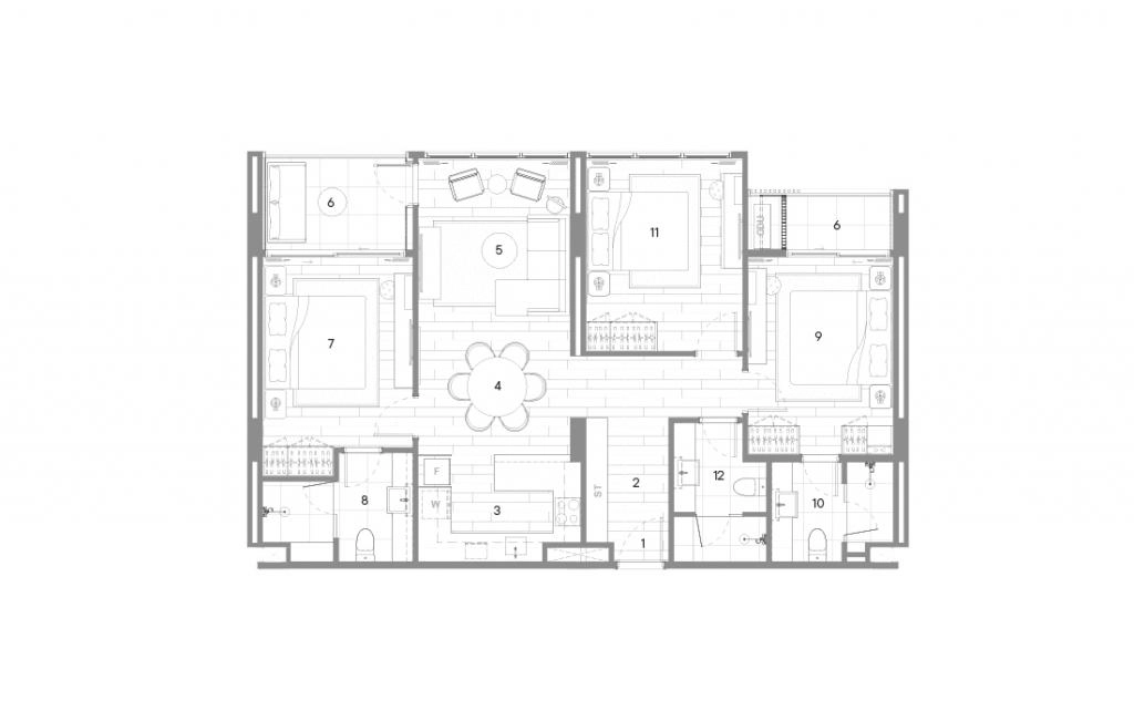 3BR Standard three-bedroom apartments