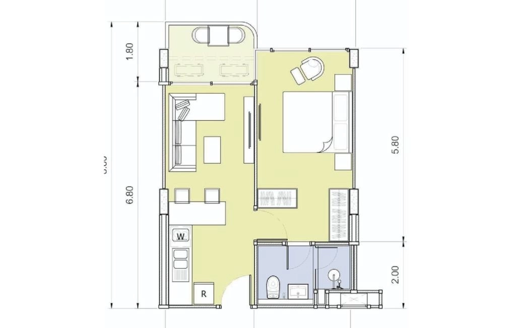 อพาร์ตเมนต์แบบหนึ่งห้องนอนประเภท A