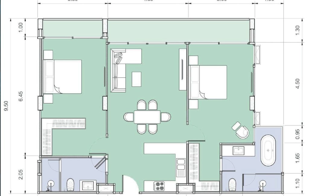 อพาร์ตเมนต์แบบมีสองห้องนอน