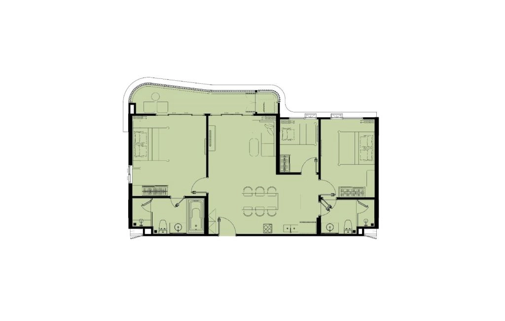 อพาร์ตเมนต์ขนาดสองห้องนอนประเภท 2BPL-1