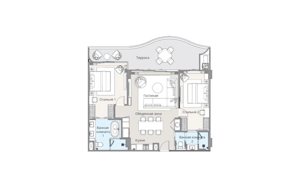 ห้องชุดแบบสองห้องนอนประเภท 2B-A