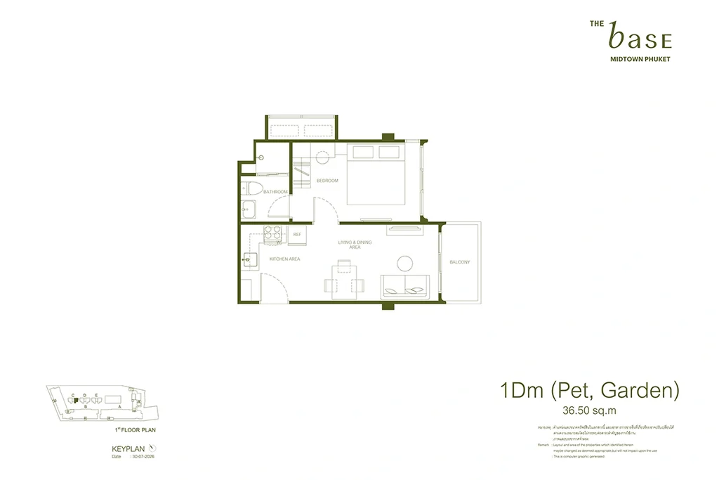 Apartment mit einem Schlafzimmer · 1Dm (Pet, Garden)