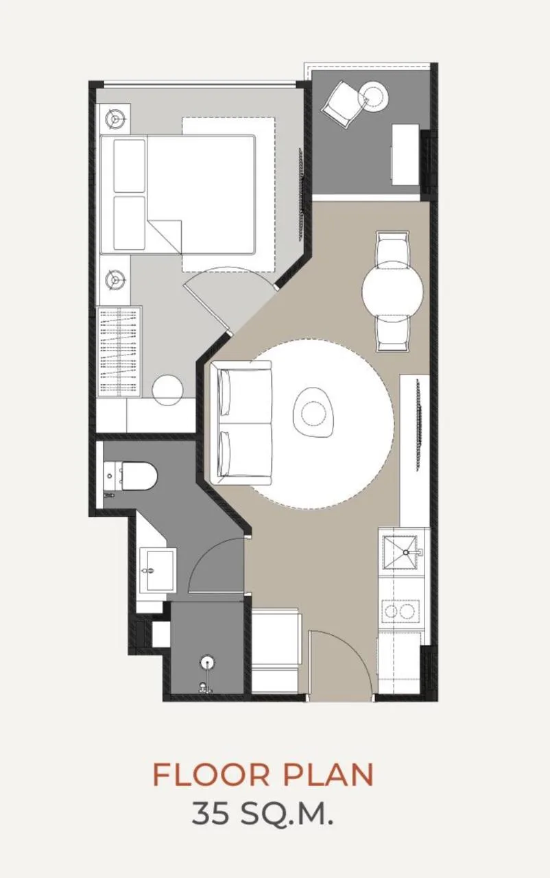 One bedroom · 35 m²