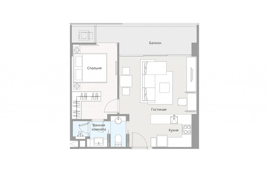 Односпальные апартаменты тип 1Bed-1A