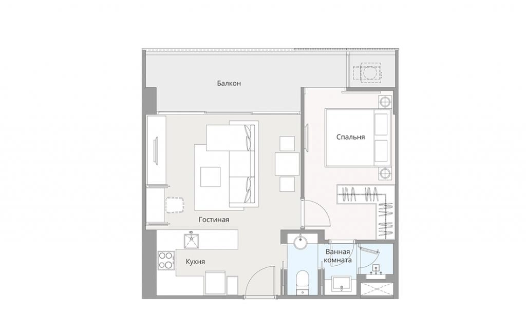 Односпальные апартаменты тип 1Bed-1A-M