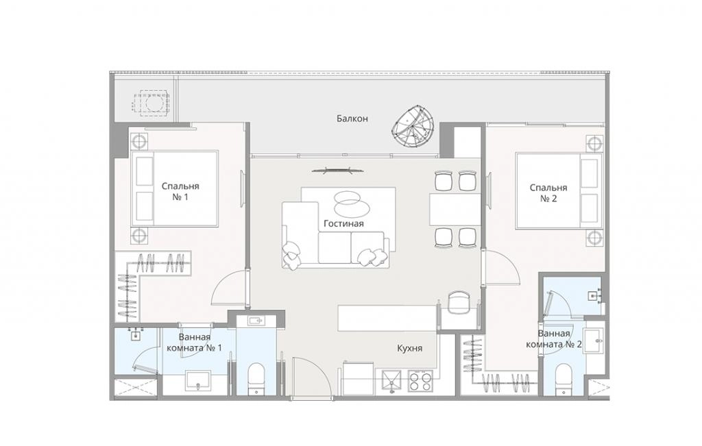 Двуспальные апартаменты тип 2Bed-2A