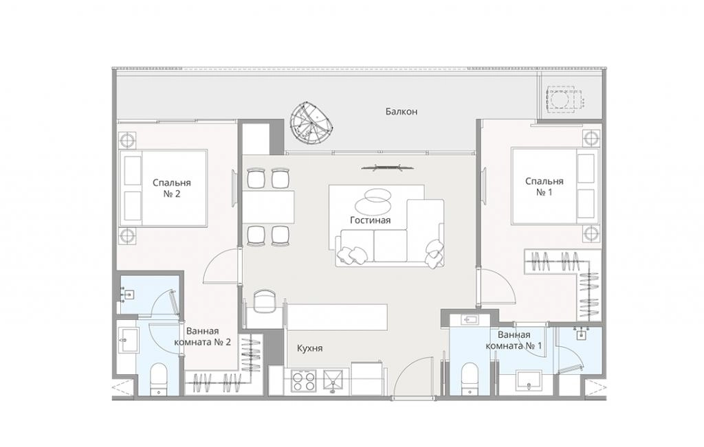 Двуспальные апартаменты тип 2Bed-2A-M