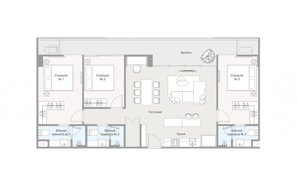 Трехспальные апартаменты тип 3Bed-3A