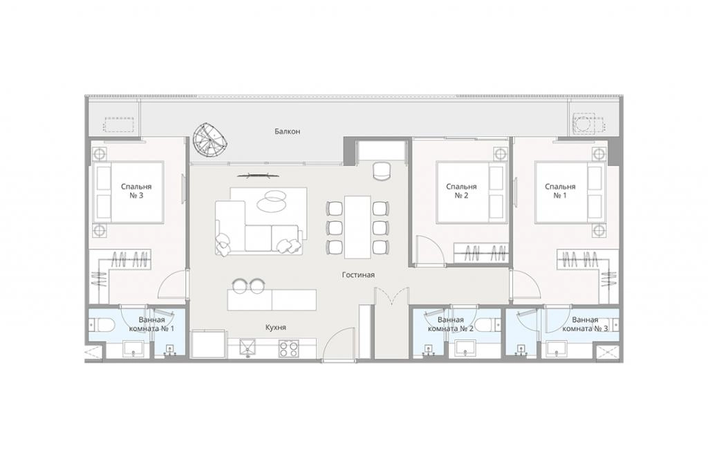 Трехспальные апартаменты тип 3Bed-3A-M
