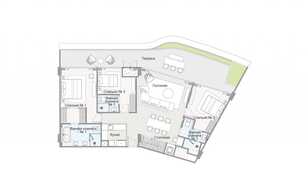 Three-bedroom apartments type 3Bed-3B9 penthouse