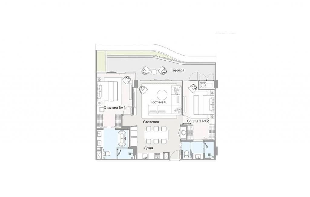 2-Bedroom Apartment Type 2Bed-2B1-M