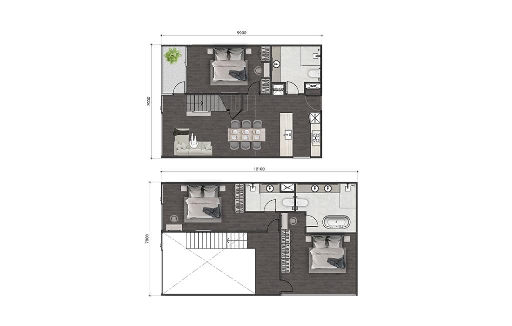 Трехспальный пентхаус тип DUPLEX-F