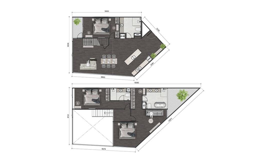 Трехспальный пентхаус тип DUPLEX-L