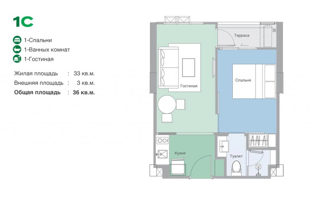 One-bedroom apartment type 1C