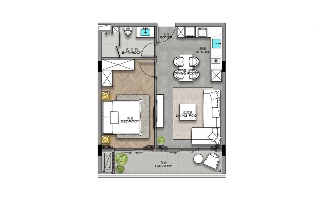 One-bedroom apartments type B2