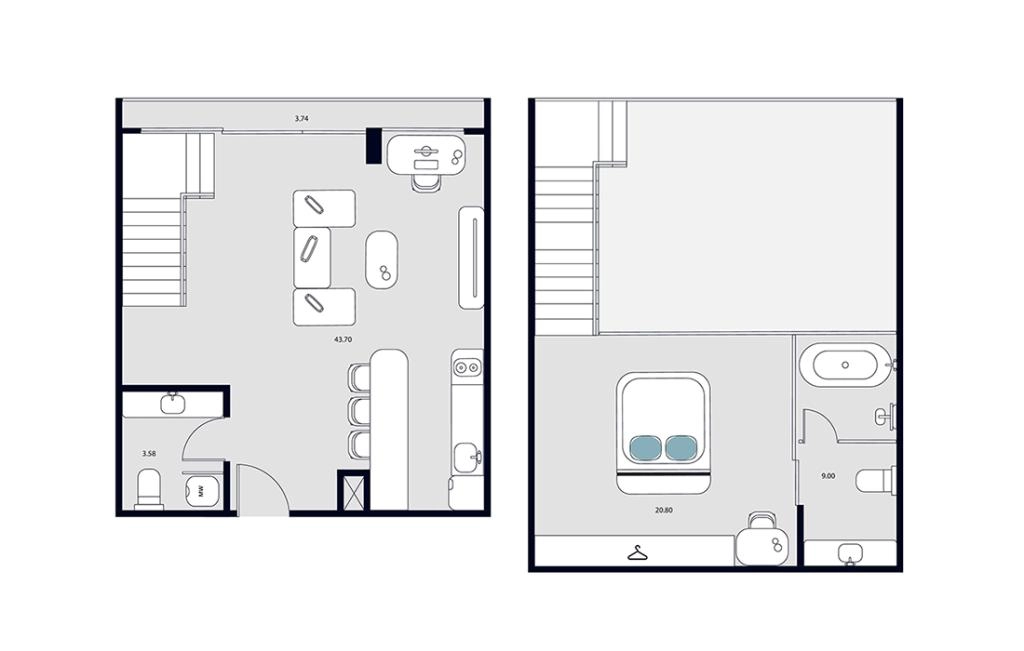 DUPLEX type D3 two-story apartments