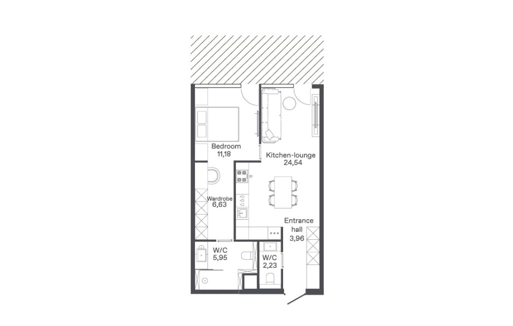 One-bedroom apartment type B1-B