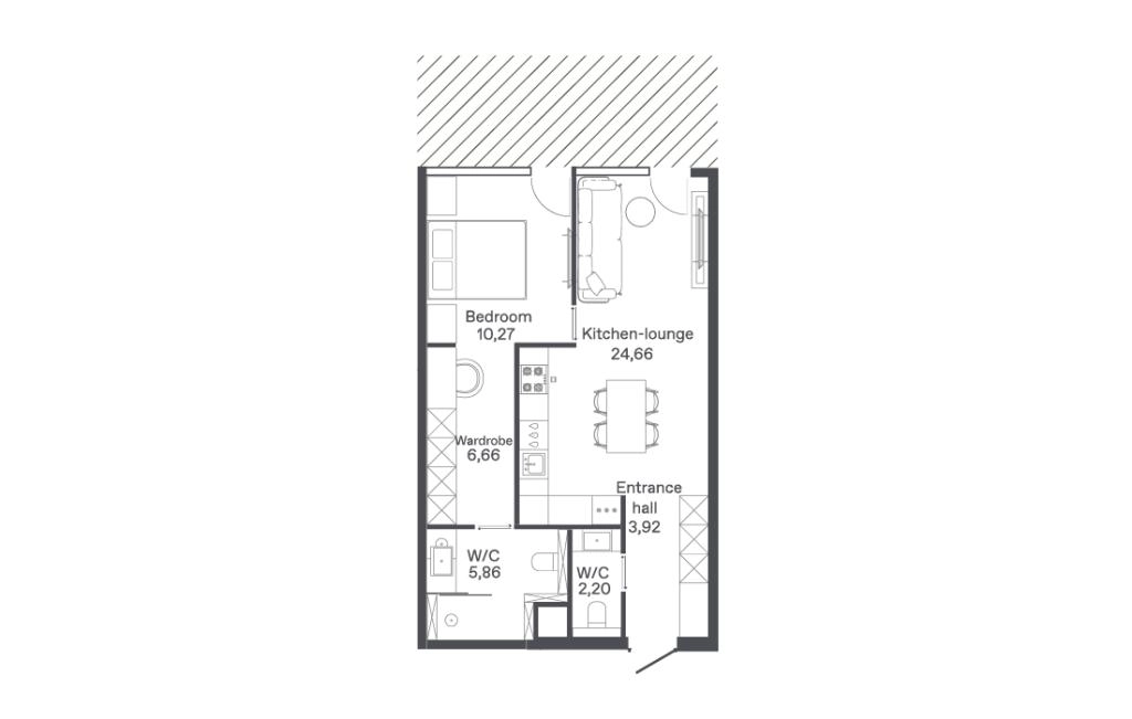 One-bedroom apartments type B1.1-B