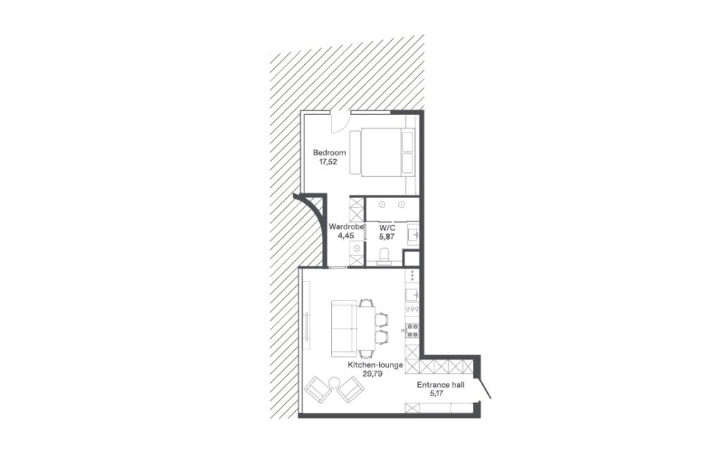 One-bedroom apartment type B3-B