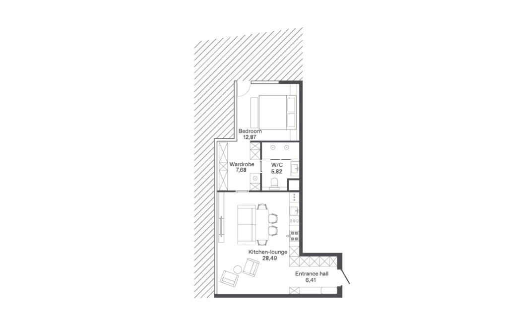 One-bedroom apartments type B2-A