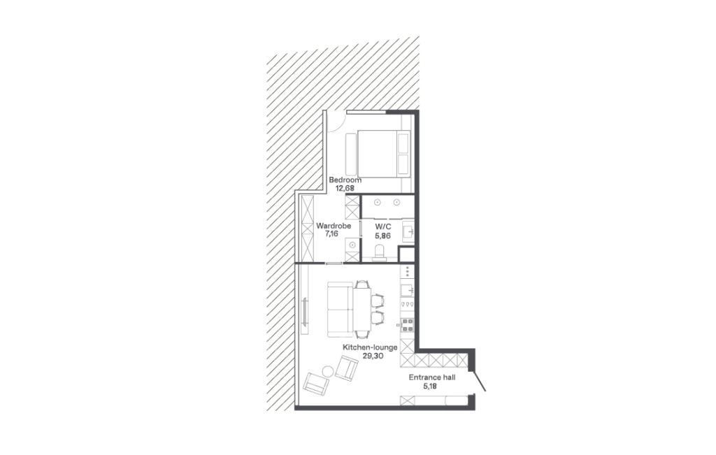 One-bedroom apartments type B2-B