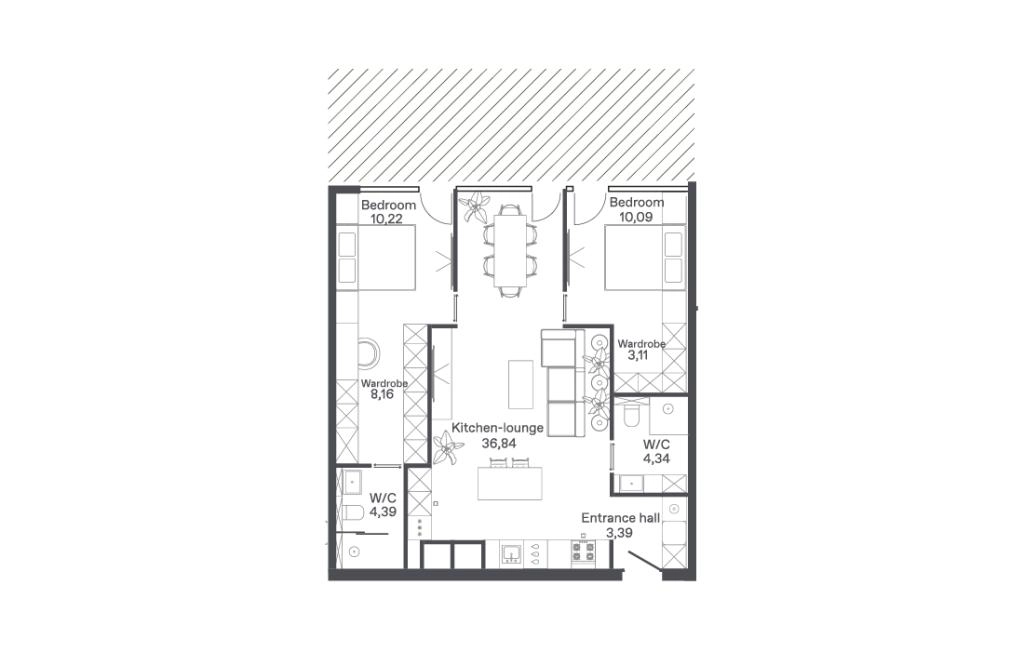 Type C-A two-bedroom apartments