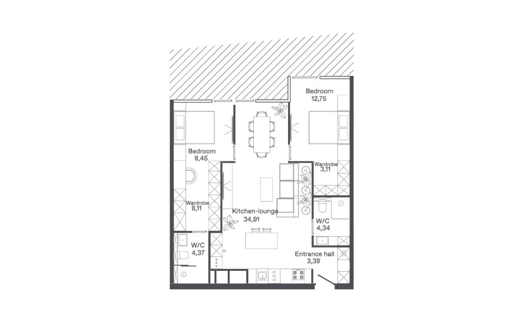 C1-B type two-bedroom apartment