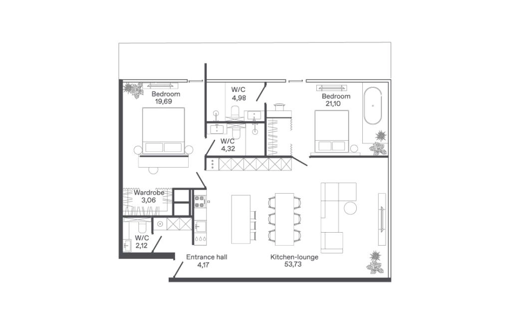 C2-B type two-bedroom apartments
