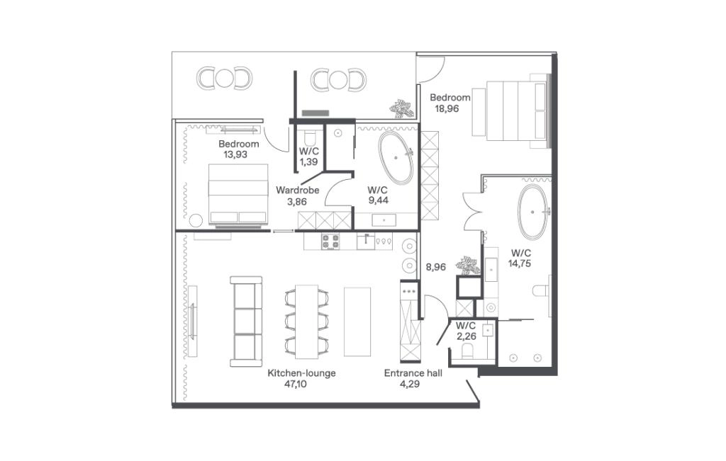 C3-B two-bedroom apartments