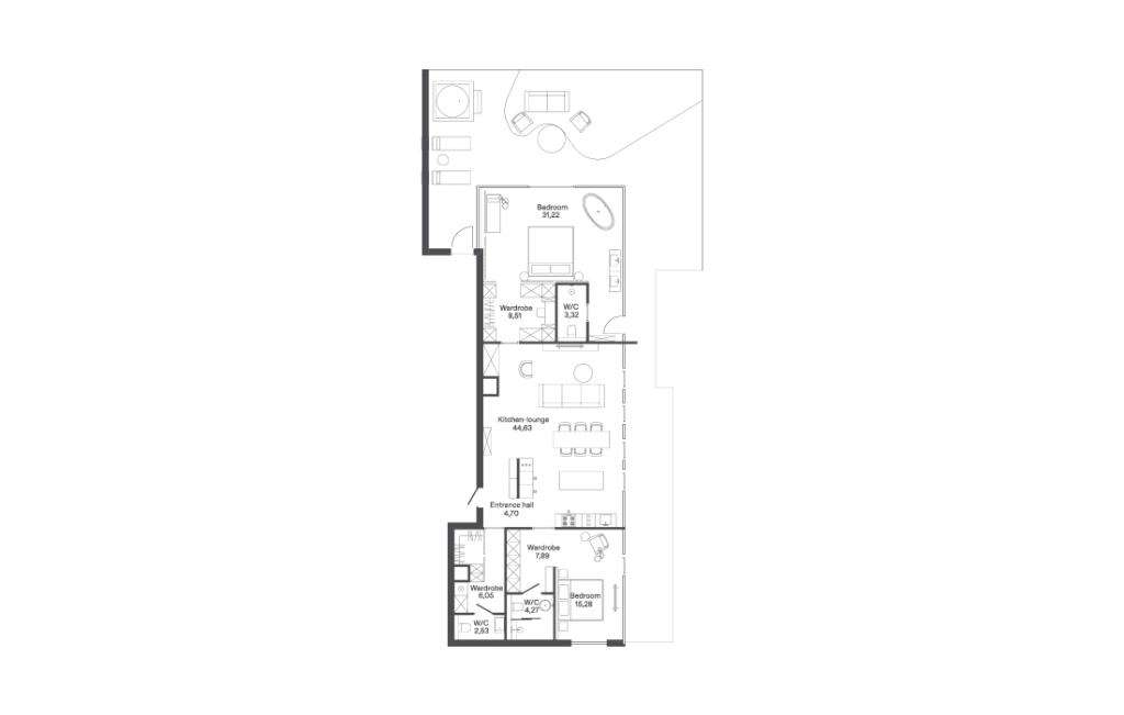 F2-B type double room apartment