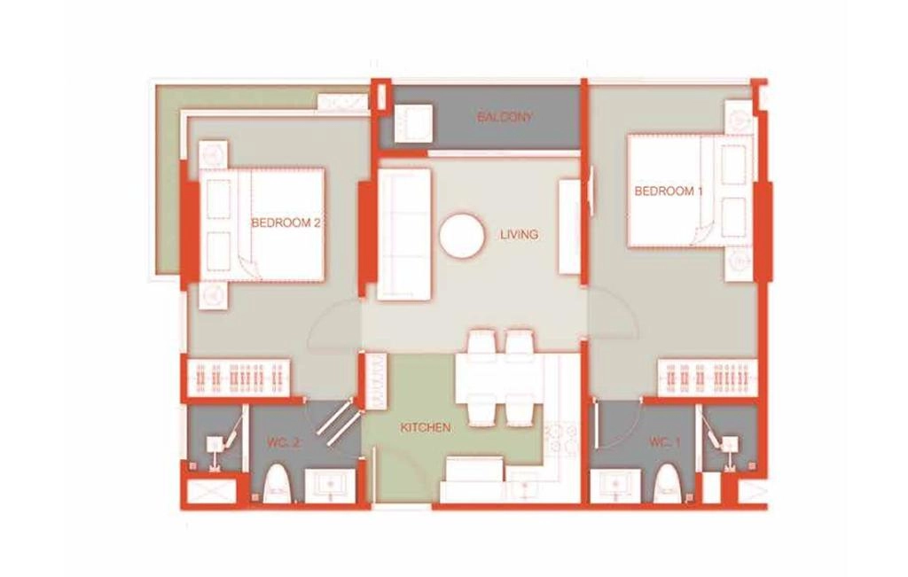 D1 type two-bedroom apartments