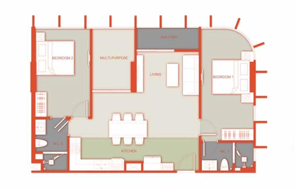 G2 type two-bedroom apartments