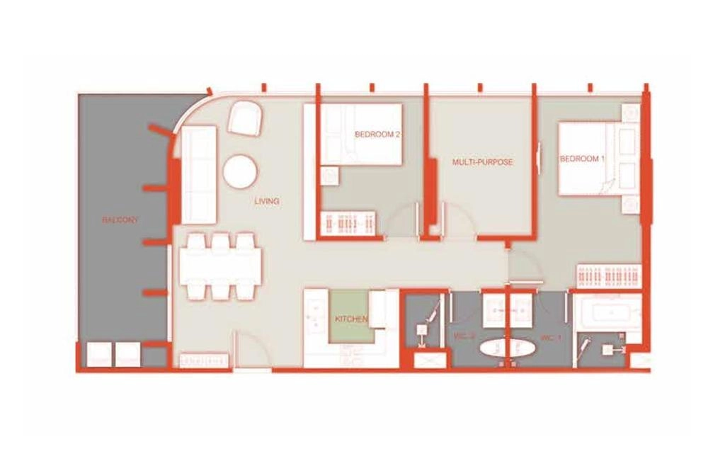 F2 type double bedroom apartments