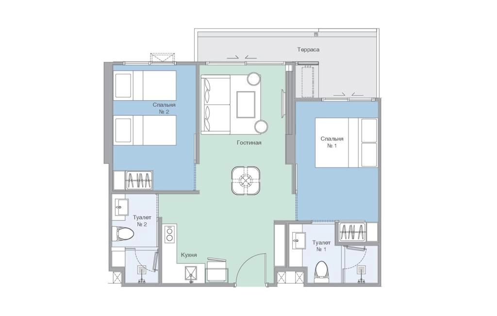 Two-bedroom apartments type 2Cx-1