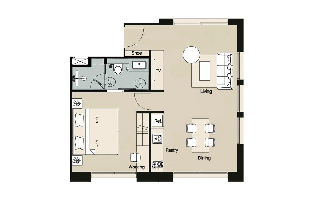 Ein Schlafzimmer Apartment Typ D