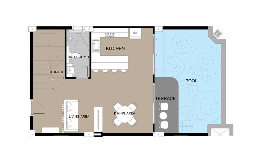 Two-bedroom apartments with a pool and terrace type A