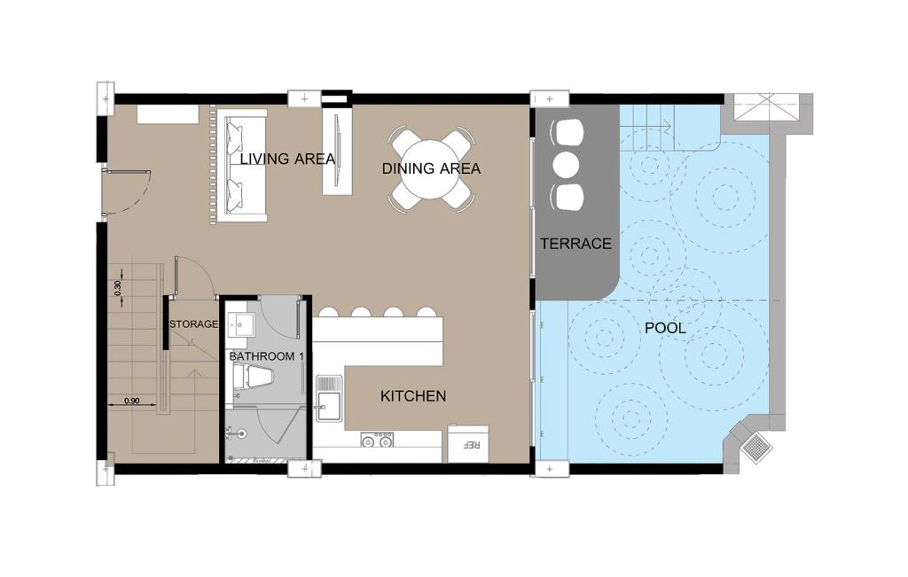 Two-bedroom apartment with a pool and terrace type B