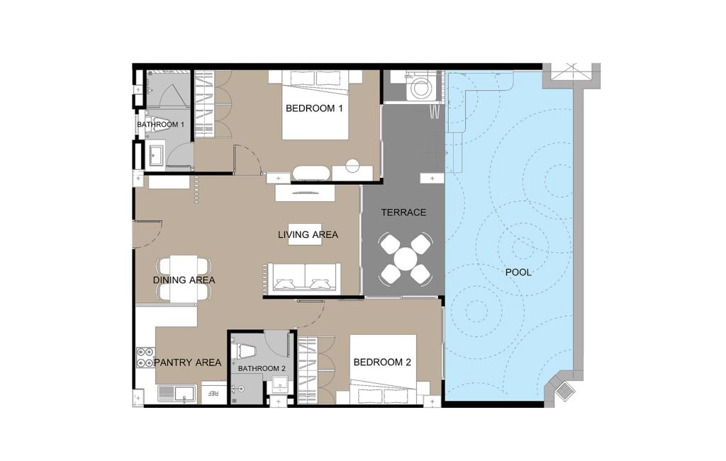 Two-bedroom apartments with pool and terrace type D2