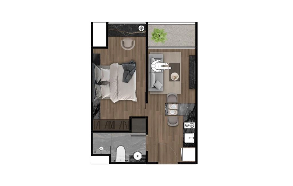 อพาร์ตเมนต์ 1 ห้องนอน แบบ 1BR-A